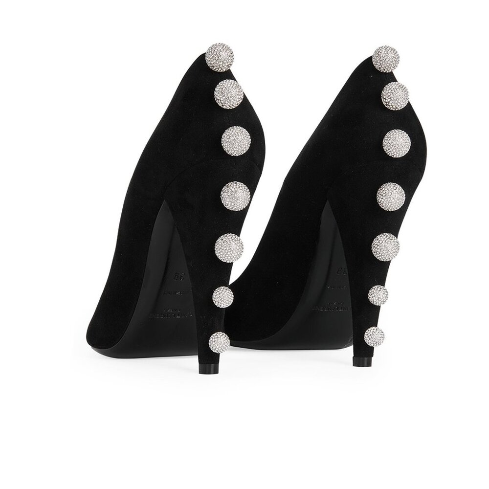 Saint Laurent Crystal Embellishments Suede Heels Pumps Black Size 36 - Picture 3 of 10